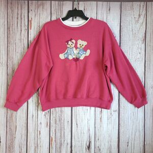 Vintage 1980s Grandma Sweatshirt Pink Teddy Bear Embroidered Womens Spirit